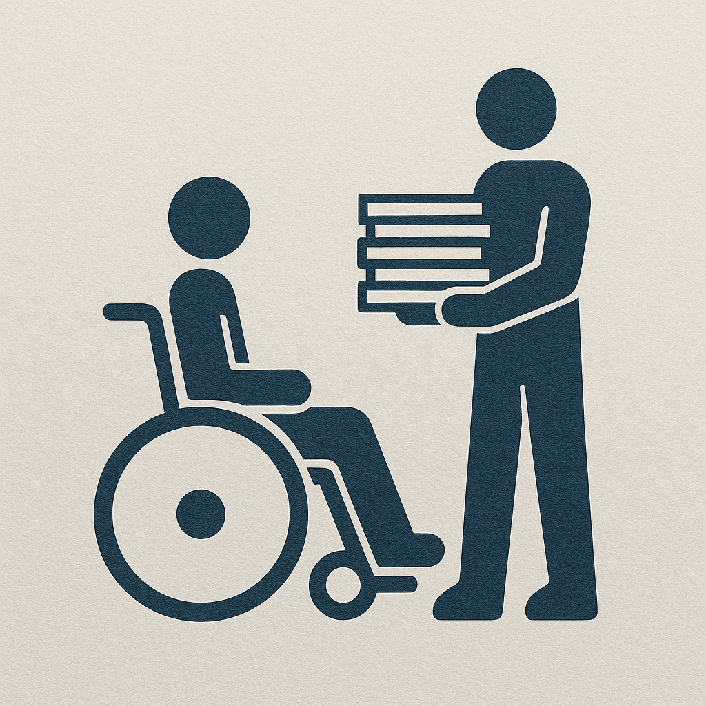 אדם בכיסא גלגלים עם מסמכים